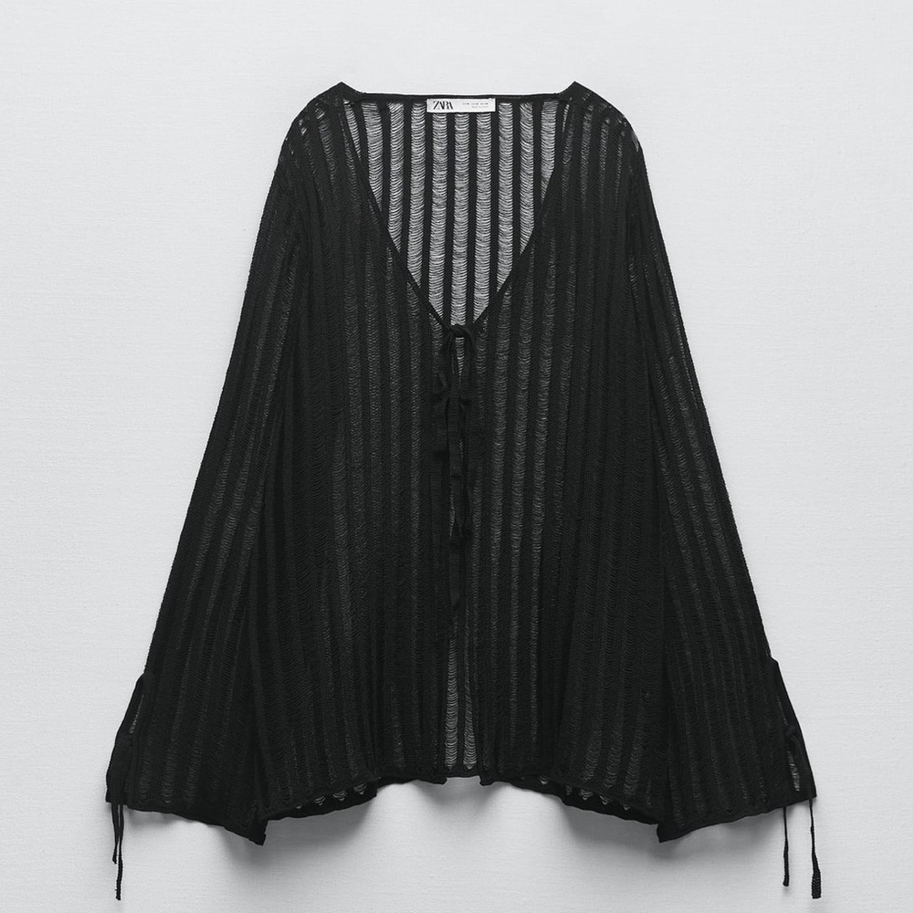 NWT ZARA ‘SEMI SHEER KNIT JACKET’ Long-Sleeved Black Cardigan size M